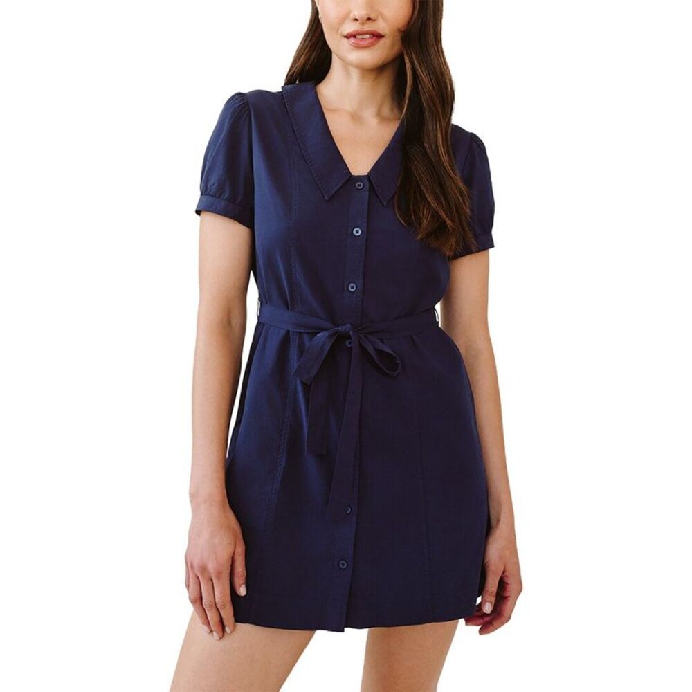 Bella Dahl Womens Seamed Puritan Collar Mini Dress, Navy